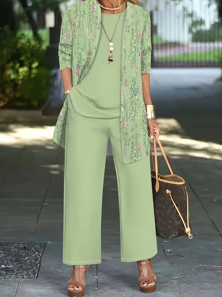 

Women Gradient Pattern Matching Outfit Daily Long Sleeve Elegant Spring/Fall Top With Pants Matching Set, Green, Sets