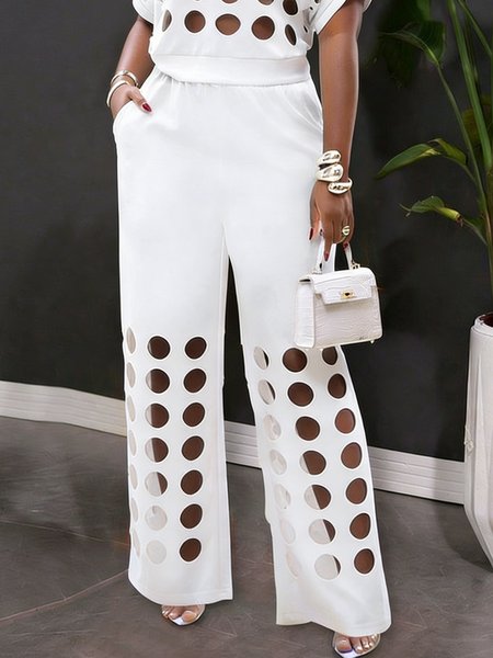 Casual Geometric Hollow Out Straight Pants