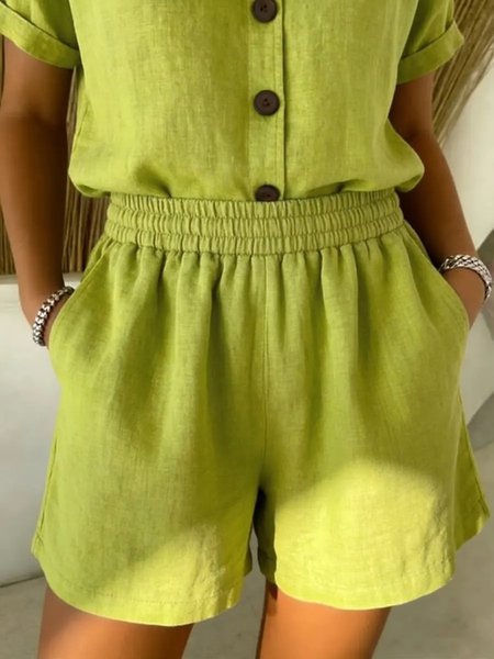 

Vintage Plain Natural Straight Pants Shorts, Green, Shorts