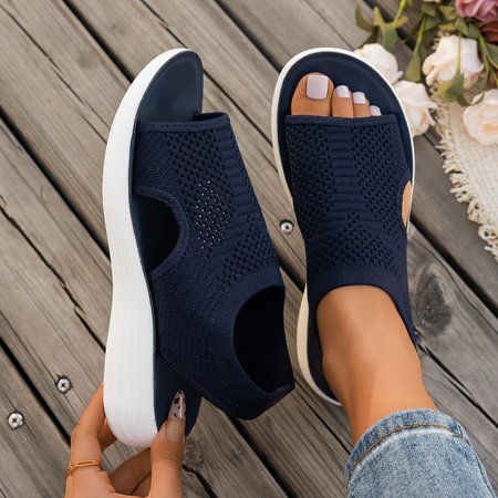 

Casual Plain Slip On Low Heel Wedge Sandals, Deep blue, Sandals