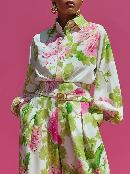 

Urban Floral Printing Shirt Collar Shirt, Pink, Blouses and Shirts