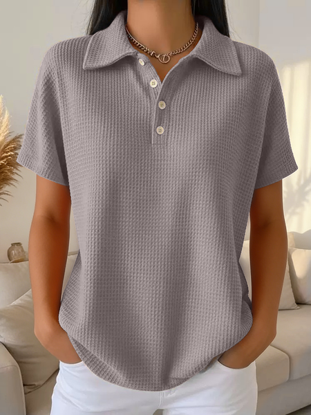 

Casual Plain Shirt Collar Short Sleeve T-shirt, Gray, T-shirts