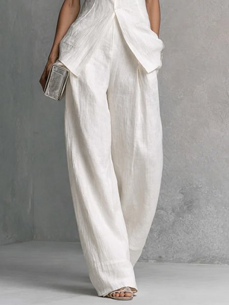Plus Size Cotton And Linen Casual Plain Straight Pants
