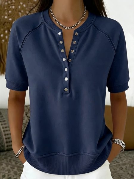 

Vintage Plain Short Sleeve T-shirt, Navyblue, T-shirts