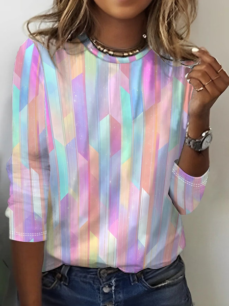 

Women Abstract Long Sleeve Tee T-shirt Crew Neck Printing Casual Graphic Tee Spring/Fall Top, As picture, T-Shirts