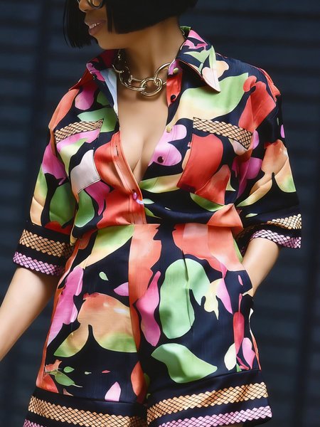 

Urban Random Print Printing Shirt Collar Shirt, As picture, Blouses and Shirts