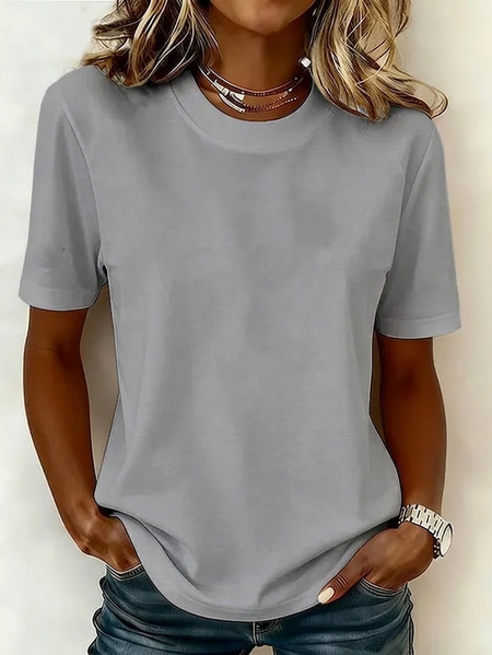 

Women Plain Short Sleeve Tee T-shirt Crew Neck Printing Casual Graphic Tee Summer Top, Gray, T-Shirts