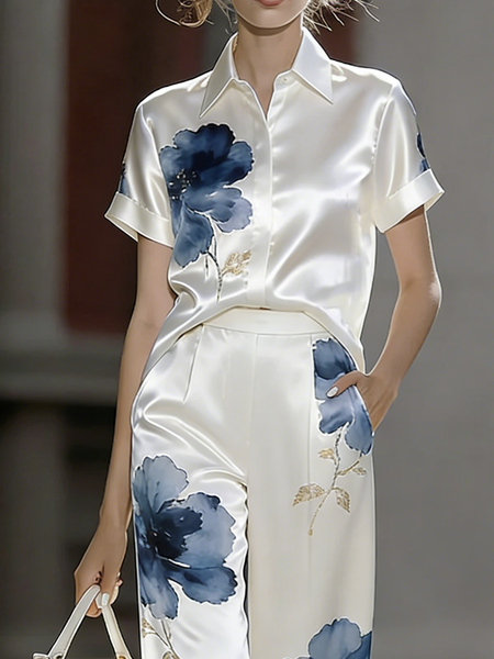 

Urban Floral Shirt Collar Shirt, As picture, Blouses and Shirts