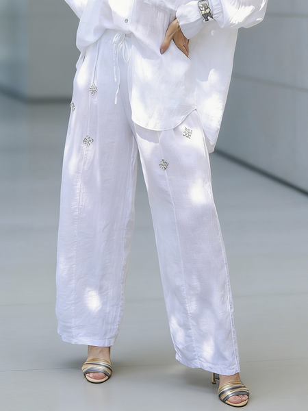 

Casual Plain Straight Pants, White, Pants