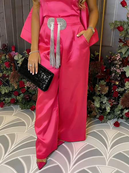 

Elegant Plain Wide Leg Pants, As picture, Pants