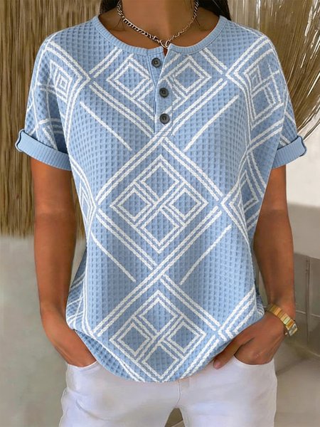 

Vintage Geometric Short Sleeve T-shirt, Blue, T-shirts