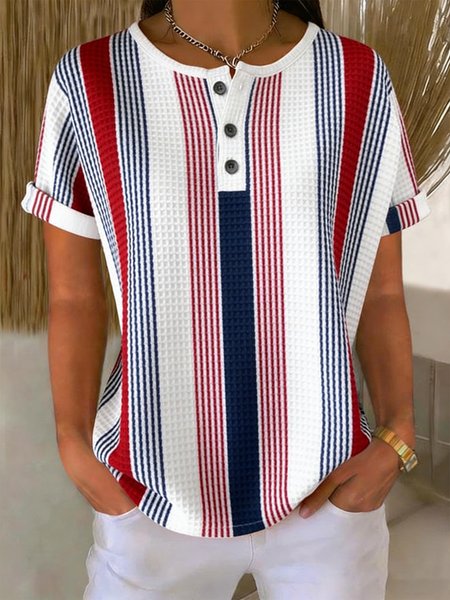 

Vintage Striped Short Sleeve T-shirt, Red-blue, T-shirts