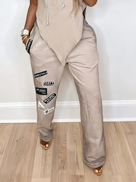 Casual Letter Pattern Straight Pants