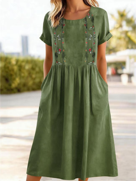 

Women Floral Summer Printing Dress Crew Neck Short Sleeve Shift Dress H-Line Dress, Green, Dresses
