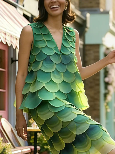 Elegant Gradient Pattern Devore V Neck Blouse, Green, Blouses and Shirts