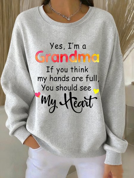 Women Text Letters Crew Neck Vintage Spring/Fall Long Sleeve Sweatshirt