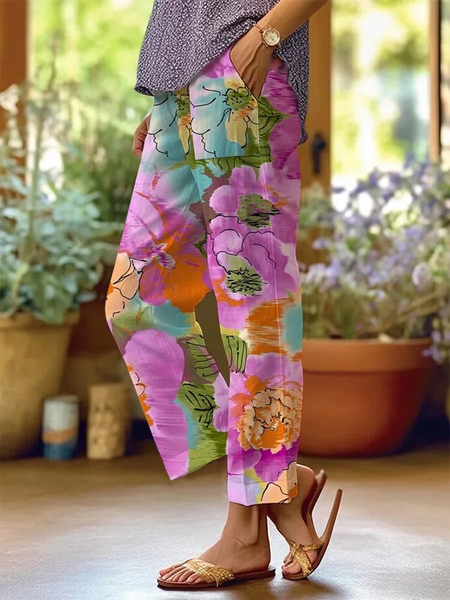 

Women Floral Long Pants Casual Spring/Fall Trousers, Purple, Pants