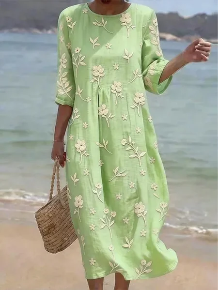 

Women Floral Half Sleeve Crew Neck Printing Dress Daily Casual Maxi H-Line Summer Dress, Green, Casual Dresses