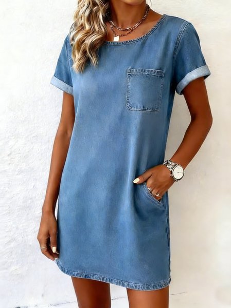

Women Plain Summer Dress Crew Neck Short Sleeve Fit & Flare Dress A-Line Dress, Blue, Dresses