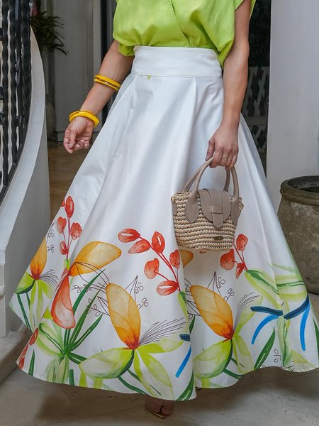 

Urban Printing Floral Maxi Skirt, White, Skirts
