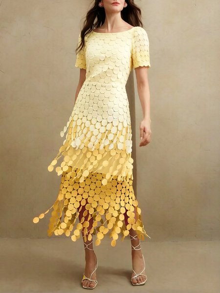 

Elegant Ombre Devore Boat Neck Midi Dress, Yellow, Midi Dresses