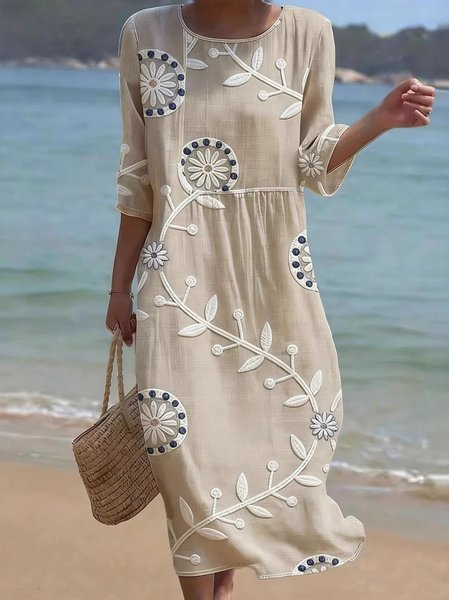 

Women Floral Summer Dress Crew Neck Short Sleeve Fit & Flare Dress A-Line Dress, As picture, Dresses