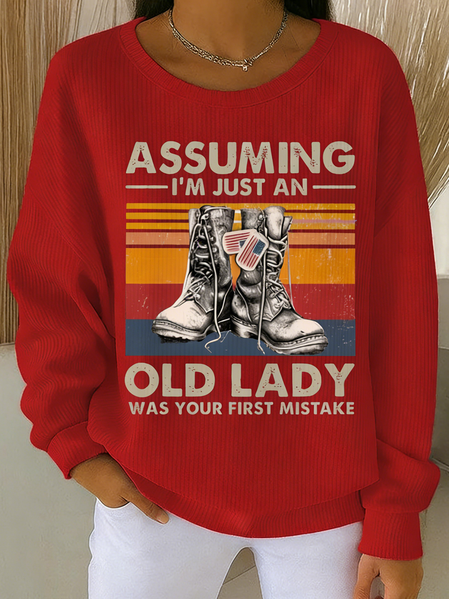 Women Text Letters Crew Neck Vintage Spring/Fall Long Sleeve Sweatshirt