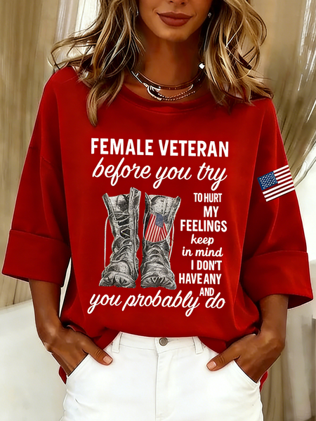 Women Text Letters Crew Neck Vintage Spring/Fall Long Sleeve Sweatshirt