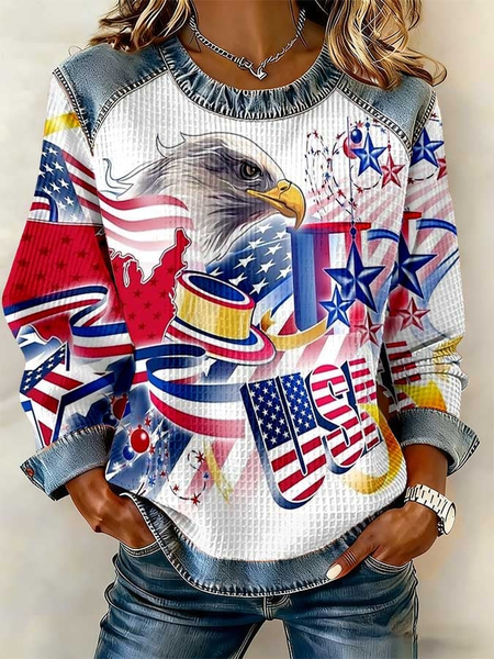 

Casual Crew Neck Color Block Sweatshirt, As picture, Hoodies & Sweatshirts