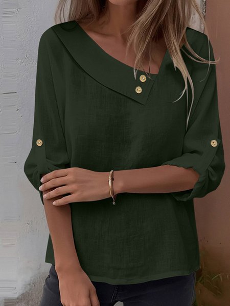 Asymmetrical Long Sleeve Plain Regular Regular Fit Blouse For Women
