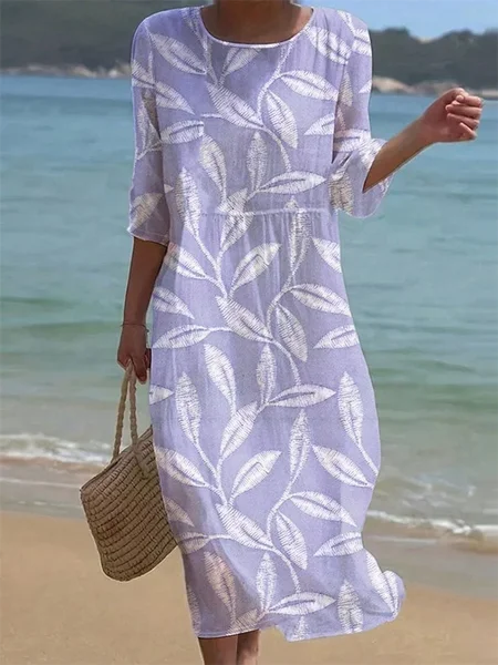 

Women Leaf Summer Dress Half Sleeve A-Line Dress, Lavender, Dresses