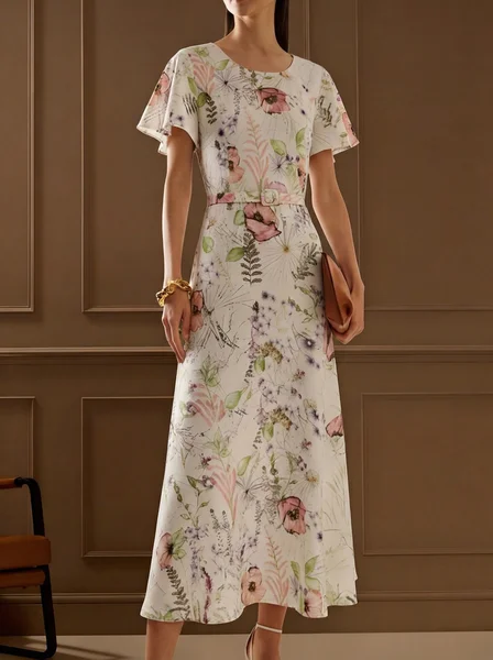Ruffle Sleeve Floral Urban Dress With Belt