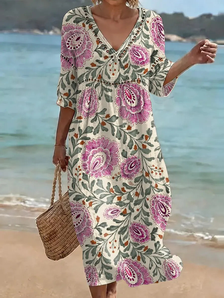 

Women Floral Summer Dress V Neck Short Sleeve Fit & Flare Dress A-Line Dress, Color8, Dresses