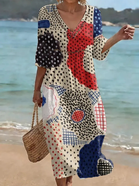 

Women Floral Summer Dress V Neck Short Sleeve Fit & Flare Dress A-Line Dress, Color19, Dresses