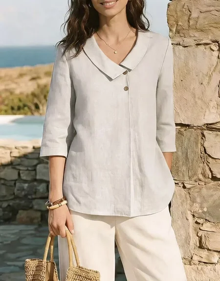 

V Neck Short Sleeve Plain Regular Regular Fit Shirt For Women, Light gray, Shirts
