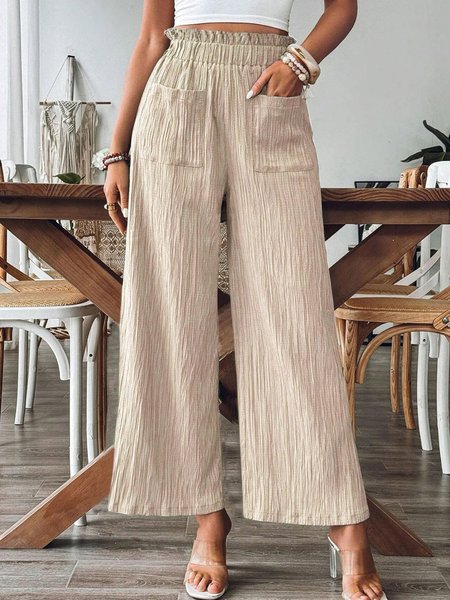 

Women Plain Long Elastic Waist Pants Casual Spring/Fall Trousers, Off white, Pants