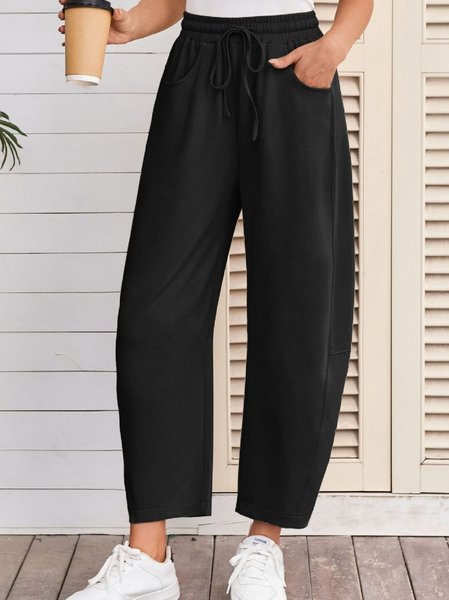 

Women Plain Long Elastic Waist Pants Casual Spring/Fall Trousers, Black, Pants