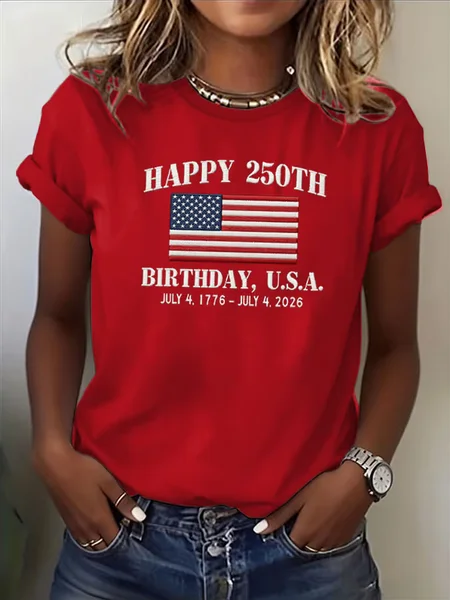 

Women Independence Day (Flag) Short Sleeve Tee T-shirt Crew Neck Printing Casual Graphic Tee Summer Top, Red, T-Shirts