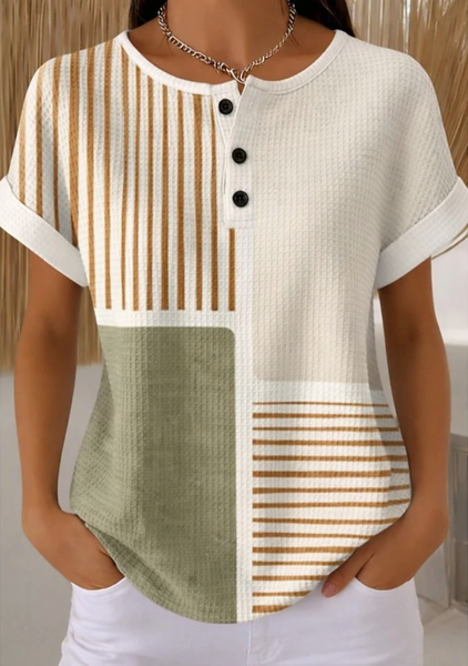 

Vintage Striped Short Sleeve T-shirt, As picture, T-shirts