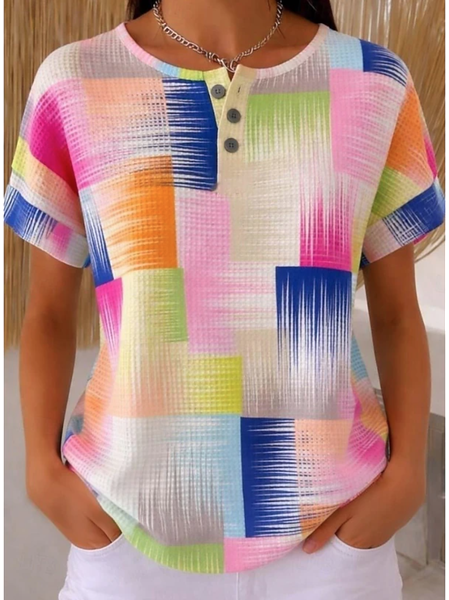 

Vintage Geometric Short Sleeve T-shirt, As picture, T-shirts