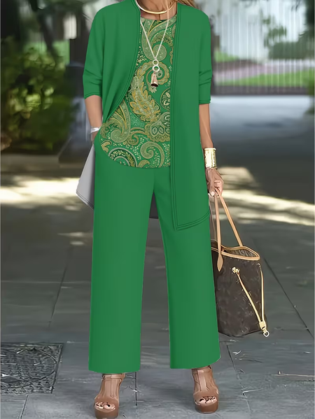 

Women Paisley Printing Matching Outfit Daily Long Sleeve Casual Spring/Fall Multi-Piece Set Matching Set, Green, Sets