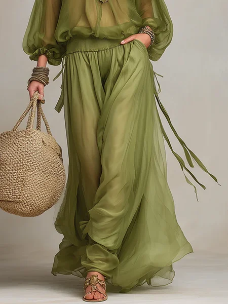 

Casual Plain Loosen Maxi Skirt, Green, Skirts