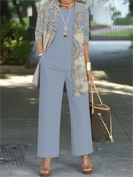 

Women Paisley Printing Matching Outfit Daily Long Sleeve Casual Spring/Fall Multi-Piece Set Matching Set, Blue, Sets