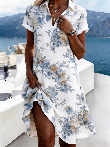 

Women Floral All Season Dress Shirt Collar Short Sleeve Shirt Dress A-Line Dress, Color2, Dresses