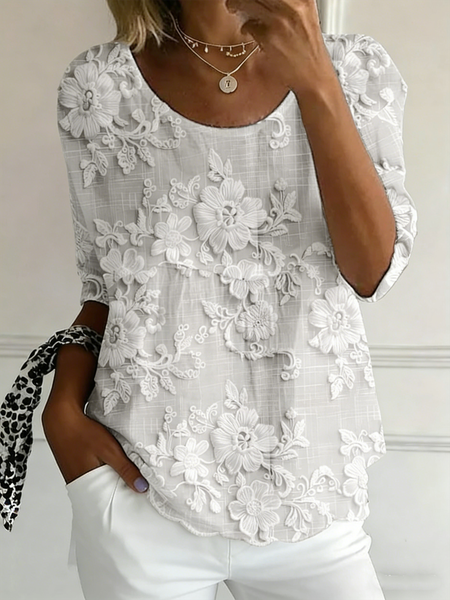 Half Sleeve Floral Lightweight Loose Shirt For Women