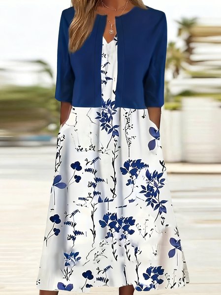 

Women Floral Two-Piece Set Daily Half Sleeve Casual Summer Top With Skirt Matching Set, Navyblue, Sets