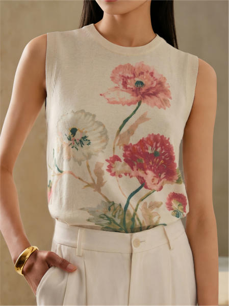 Floral Crew Neck Elegant Tank Top