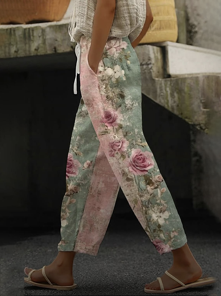 

Women Floral Long Pants Casual Spring/Fall Trousers, Green, Pants