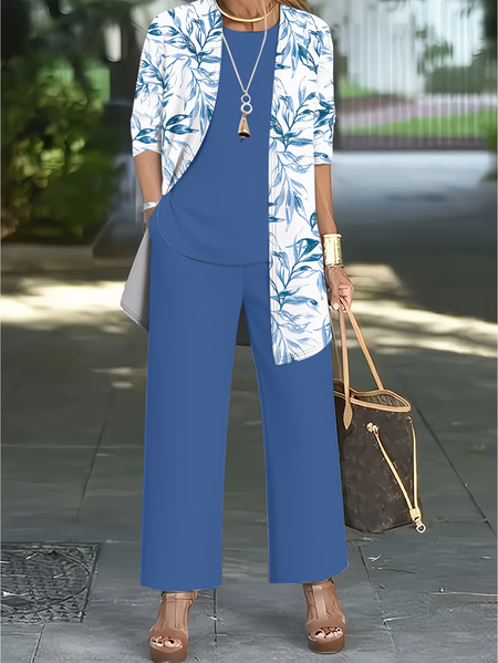 

Women Plants Printing Matching Outfit Daily Long Sleeve Casual Spring/Fall Multi-Piece Set Matching Set, Blue, Sets