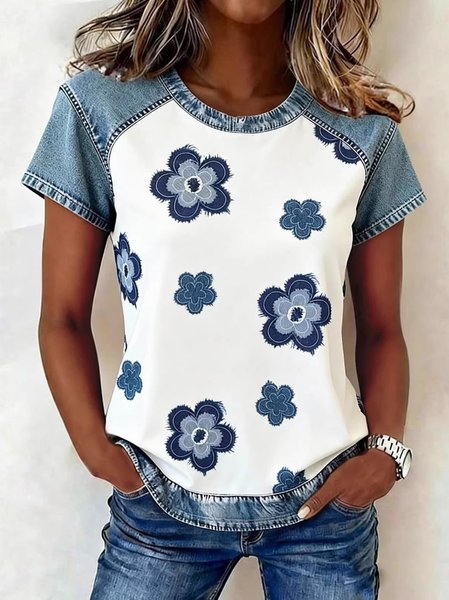 Casual Floral Crew Neck Short Sleeve T-shirt